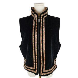 Vintage Skea Paris/Vail Boho Vest Large Black Velvet, Tapestry Trim Victorian